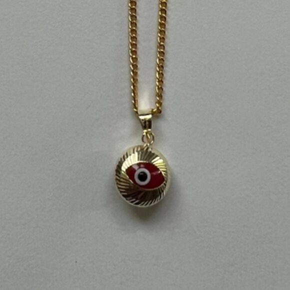 14k Real Yellow Gold Evil Eye Fluted Charm Pendant | evil eye charm | birthday | - Picture 1 of 5